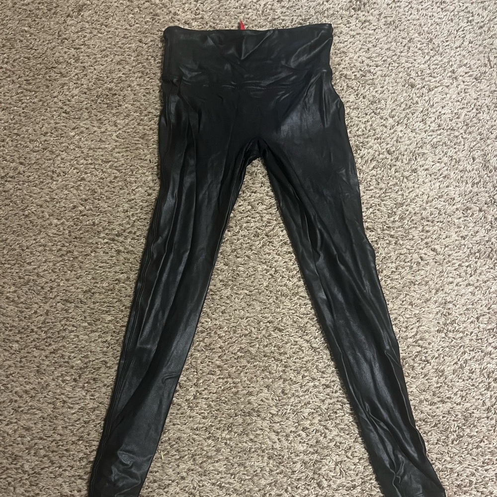 Spanx faux leather leggings medium petite.